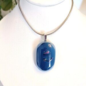 OOAK statement iridescent pendant Handcrafted fused glass jewelry + necklace